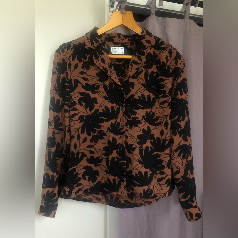 Frank & Oak Brown Floral Button-Up Blouse